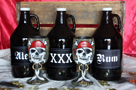 Night of Mystery | Murder Among The Mateys Pirate Party Extra Decorations!!! a group of bottles with a skeleton on the front